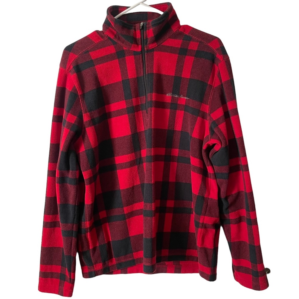 Eddie Bauer Men’s Buffalo Plaid Quarter Zip Fleece Pullover Sweater, Size M, EUC
